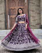 BEAUTIFUL WINE COLOR DESIGNER DYEABLE PURE JACQUARD LEHENGA CHOLI