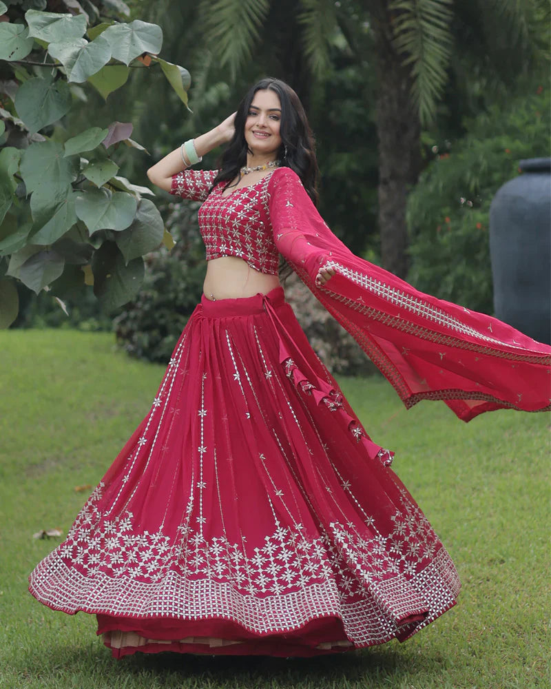 PINK COLOR DESIGNING SEMI STITCHED LEHENGA CHOLI