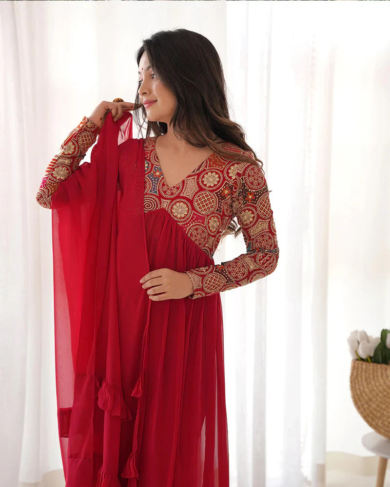 MAROON COLOR GEORGETTE ALIA CUT THREE PIECE KURTI SUIT