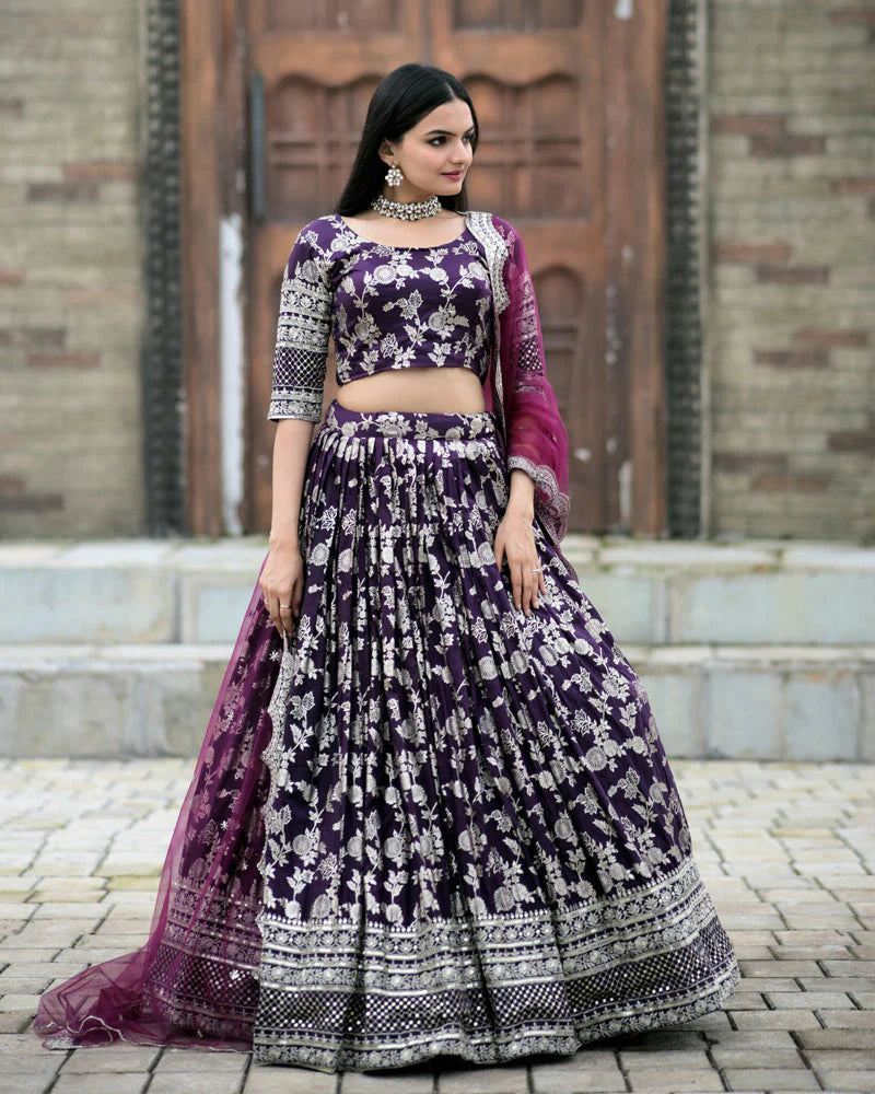 BEAUTIFUL WINE COLOR DESIGNER DYEABLE PURE JACQUARD LEHENGA CHOLI