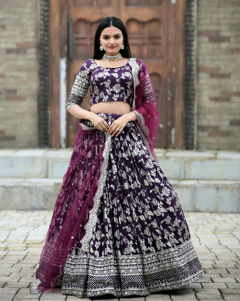 BEAUTIFUL WINE COLOR DESIGNER DYEABLE PURE JACQUARD LEHENGA CHOLI