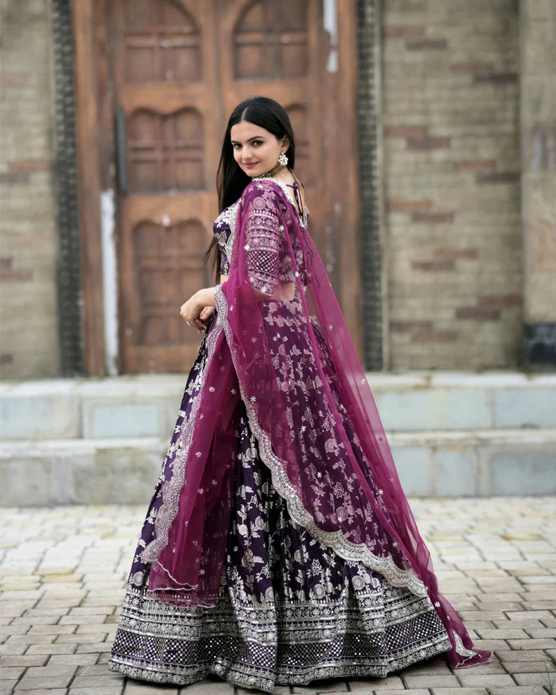 BEAUTIFUL WINE COLOR DESIGNER DYEABLE PURE JACQUARD LEHENGA CHOLI
