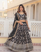 BLACK COLOR PURE VISCOSE JACQUARD LEHENGA CHOLI