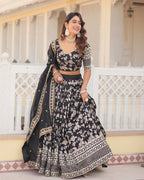 BLACK COLOR PURE VISCOSE JACQUARD LEHENGA CHOLI