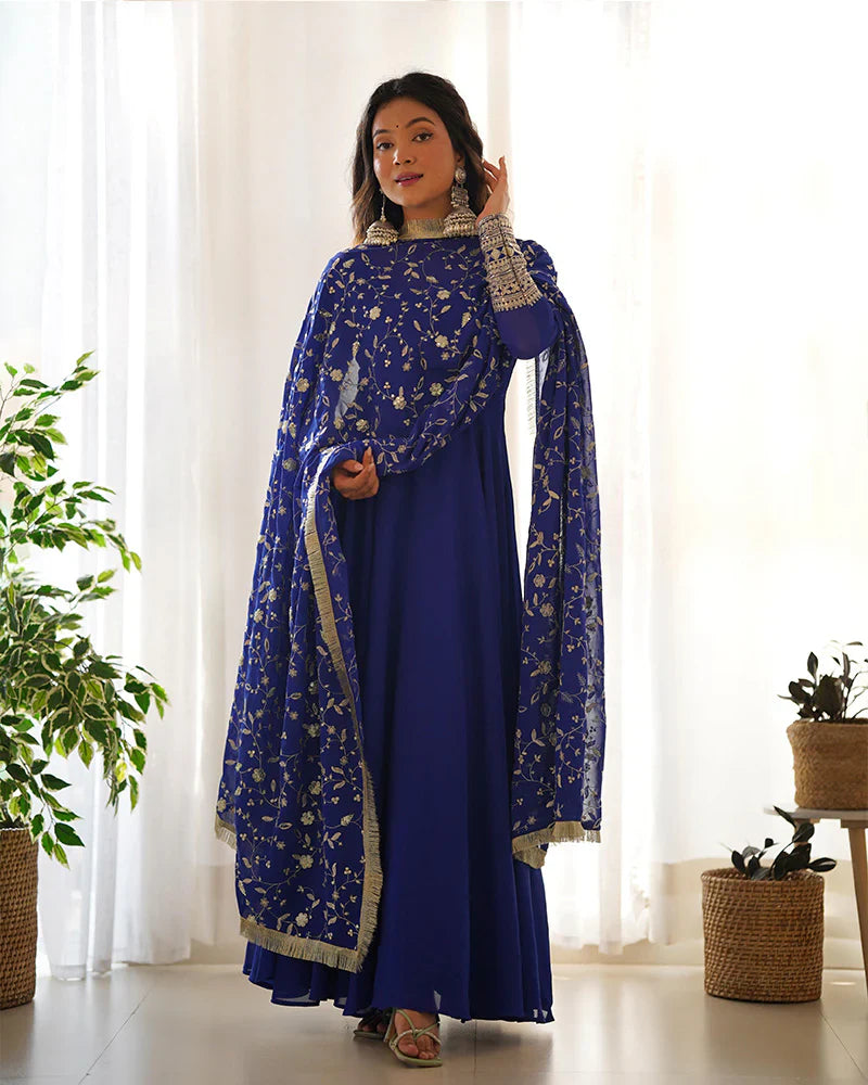 BLUE COLOR SOFT GEORGETTE WITH HEAVY EMBROIDERY WORK DUPATTA ANARKALI SUIT