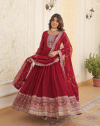 MAROON COLOR FAUX BLOOMING RICH SEQUENCE EMBROIDERED GOWN