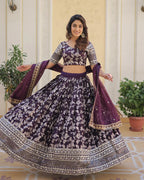 WINE COLOR PURE VISCOSE JACQUARD LEHENGA CHOLI