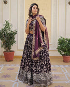 WINE COLOR PURE VISCOSE JACQUARD LEHENGA CHOLI