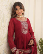 MAROON COLOR FAUX BLOOMING RICH SEQUENCE EMBROIDERED GOWN