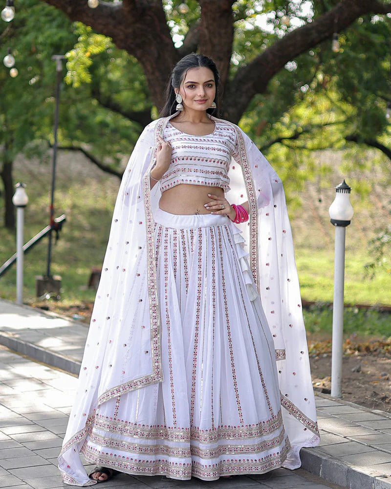 WHITE COLOR SOFT GEORGETTE EMBROIDERY LEHENGA CHOLI