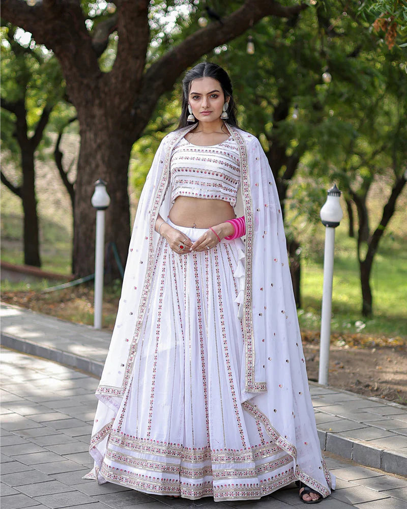 WHITE COLOR SOFT GEORGETTE EMBROIDERY LEHENGA CHOLI