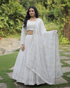 WHITE COLOR SOFT GEORGETTE DESIGNING LEHENGA CHOLI