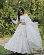 WHITE COLOR SOFT GEORGETTE DESIGNING LEHENGA CHOLI