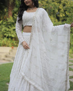 WHITE COLOR SOFT GEORGETTE DESIGNING LEHENGA CHOLI