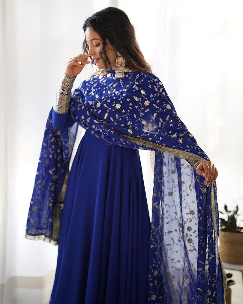 BLUE COLOR SOFT GEORGETTE WITH HEAVY EMBROIDERY WORK DUPATTA ANARKALI SUIT