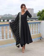 BLACK COLOR GEORGETTE ANARKALI WITH EMBROIDERED DUPATTA