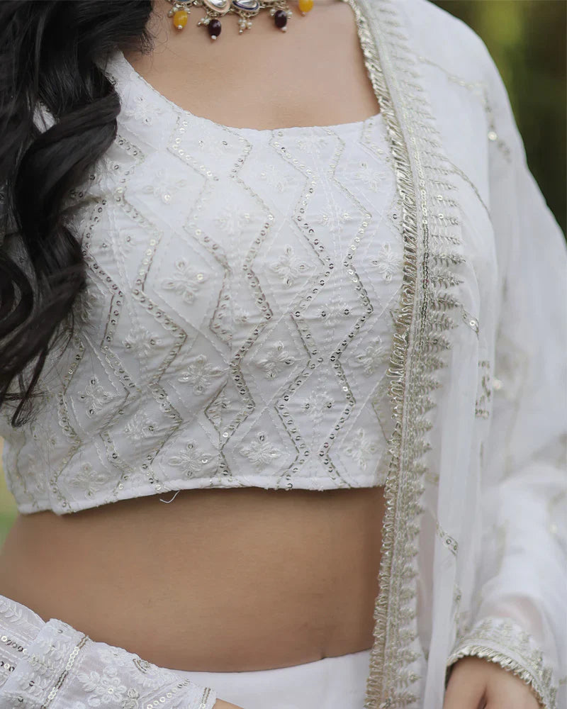 WHITE COLOR SOFT GEORGETTE DESIGNING LEHENGA CHOLI