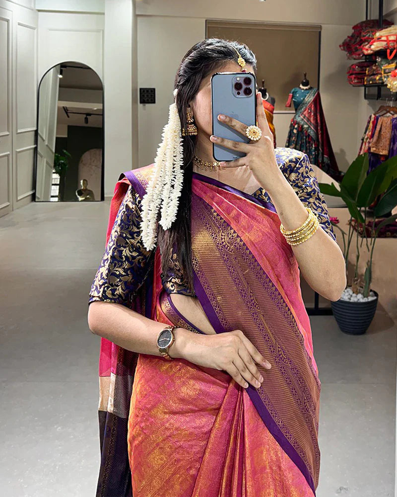 DESIGNER PINK COLOR KANJIVARAM SAREE WITH ZARI WORK