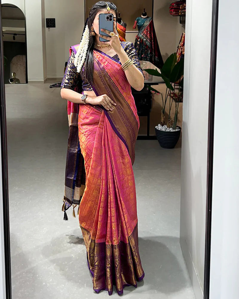 DESIGNER PINK COLOR KANJIVARAM SAREE WITH ZARI WORK