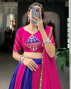 ROYAL BLUE COLOR RAYON PRINTED NAVRATRI LEHENGA CHOLI