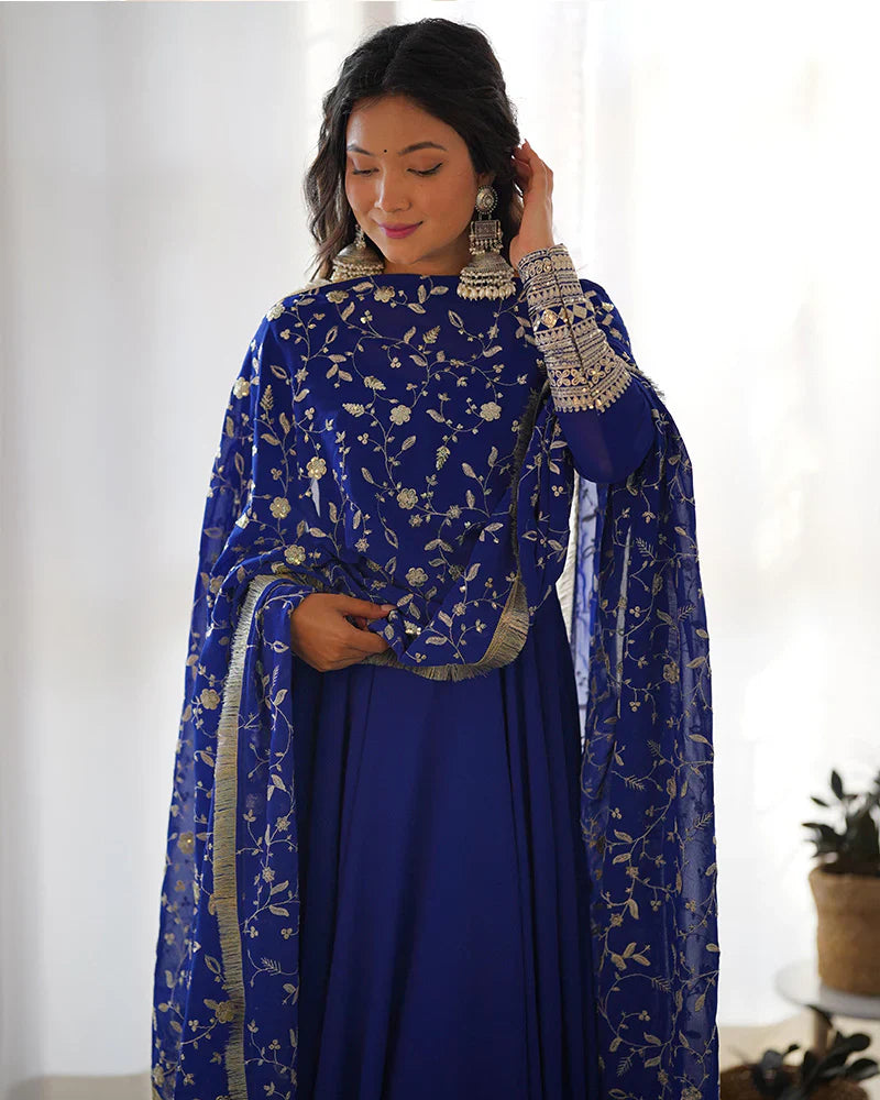 BLUE COLOR SOFT GEORGETTE WITH HEAVY EMBROIDERY WORK DUPATTA ANARKALI SUIT