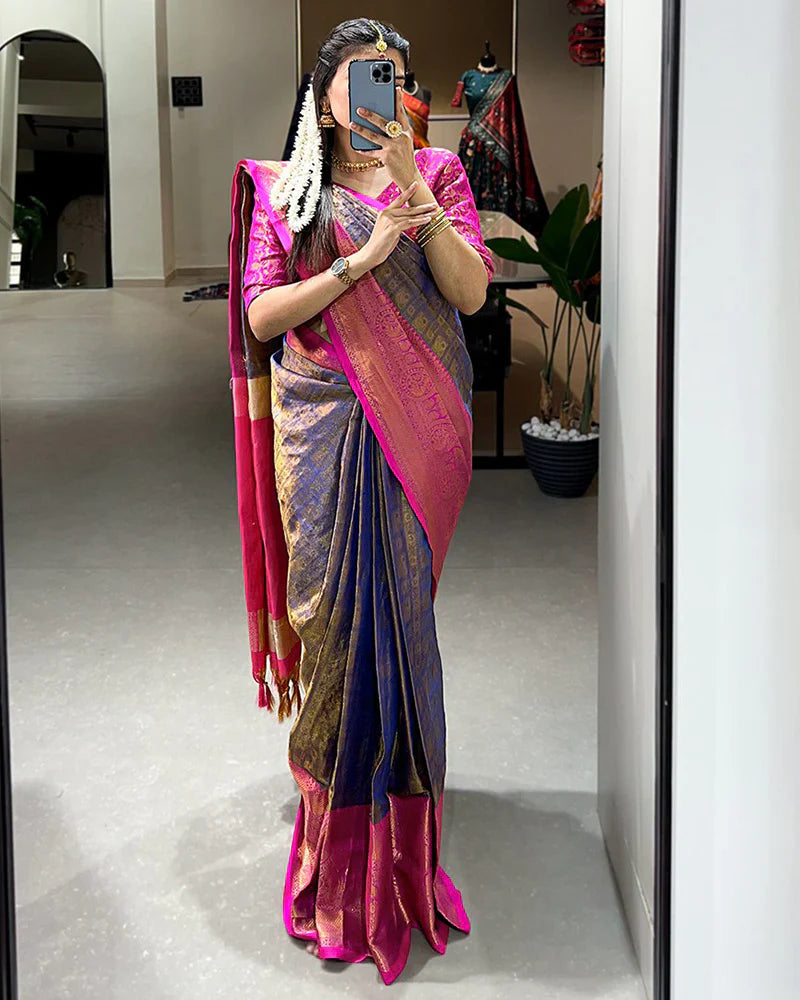 DESIGNER BLUE COLOR KANJIVARAM SAREE WITH ZARI WORK