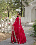 RANI PINK COLOR DESIGNER EMBROIDERED GOWN WITH DUPATTA