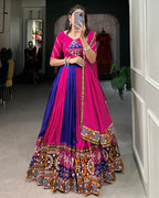 ROYAL BLUE COLOR RAYON PRINTED NAVRATRI LEHENGA CHOLI