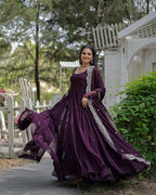 WINE COLOR DESIGNER EMBROIDERED GOWN WITH DUPATTA