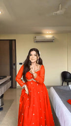 RED RITUAL GEORGETTE BASE ANARKALI GOWN SET OF 3