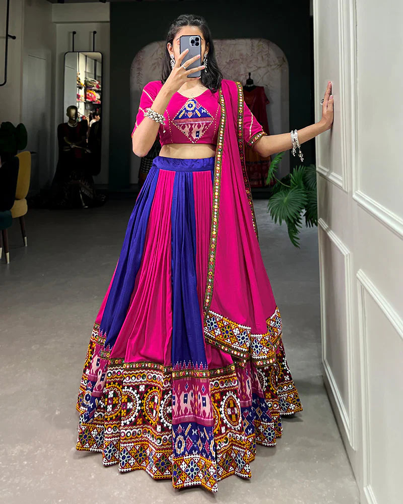 ROYAL BLUE COLOR RAYON PRINTED NAVRATRI LEHENGA CHOLI