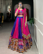 ROYAL BLUE COLOR RAYON PRINTED NAVRATRI LEHENGA CHOLI