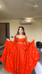 RED RITUAL GEORGETTE BASE ANARKALI GOWN SET OF 3