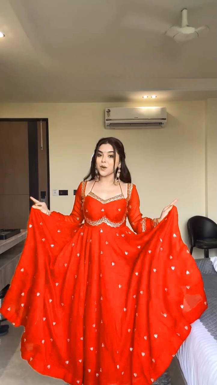 RED RITUAL GEORGETTE BASE ANARKALI GOWN SET OF 3