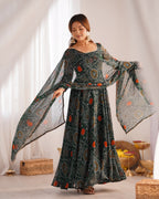 GREEN COLOR BANDHEJ PRINT SOFT CHIFFON ANARKALI SUIT SET OF 3