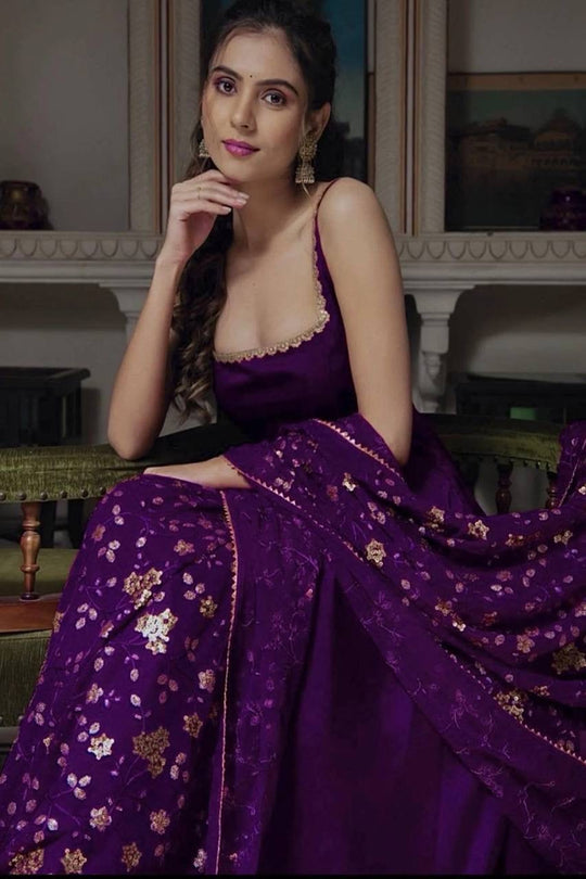 GORGEOUS PURPLE HEAVY FAUX GEORGETTE WITH FULLY FLAIR ANARKALI SUIT