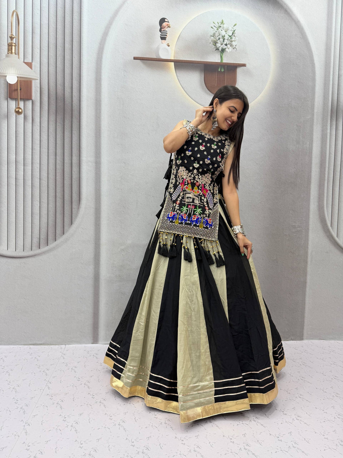ROYAL PURPLE DUAL-TONE SILK LEHENGA CHOLI WITH EMBROIDERED TASSEL KOTI