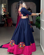 NAVY BLUE COLOR PURE COTTON GAMTHI WORK NAVRATRI LEHENGA CHOLI