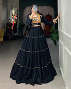 BLACK COLOR PURE RAYON GAMTHI NAVRATRI LEHENGA CHOLI