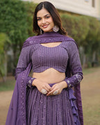 PURPLE COLOR GEORGETTE SEQUENCE EMBROIDERY LEHENGA CHOLI