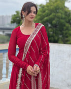 MAROON COLOR GEORGETTE ANARKALI WITH EMBROIDERED DUPATTA