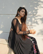 GEORGETTE BLACK COLOUR BACKLESS ANARKALI THREE PIECE SUIT