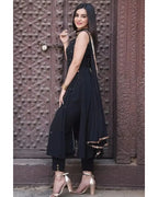 TRENDY BLACK PEARL GEORGETTE BASE ANARKALI SUIT WITH CHURIDAR SET OF 3