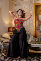 TRIBAL MIRROR WORK HALTER NECK TOP WITH PALAZZOS CO-ORD SET