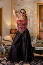 TRIBAL MIRROR WORK HALTER NECK TOP WITH PALAZZOS CO-ORD SET