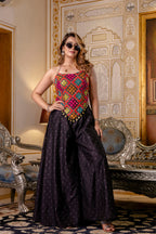 TRIBAL MIRROR WORK HALTER NECK TOP WITH PALAZZOS CO-ORD SET