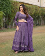 PURPLE COLOR GEORGETTE SEQUENCE EMBROIDERY LEHENGA CHOLI