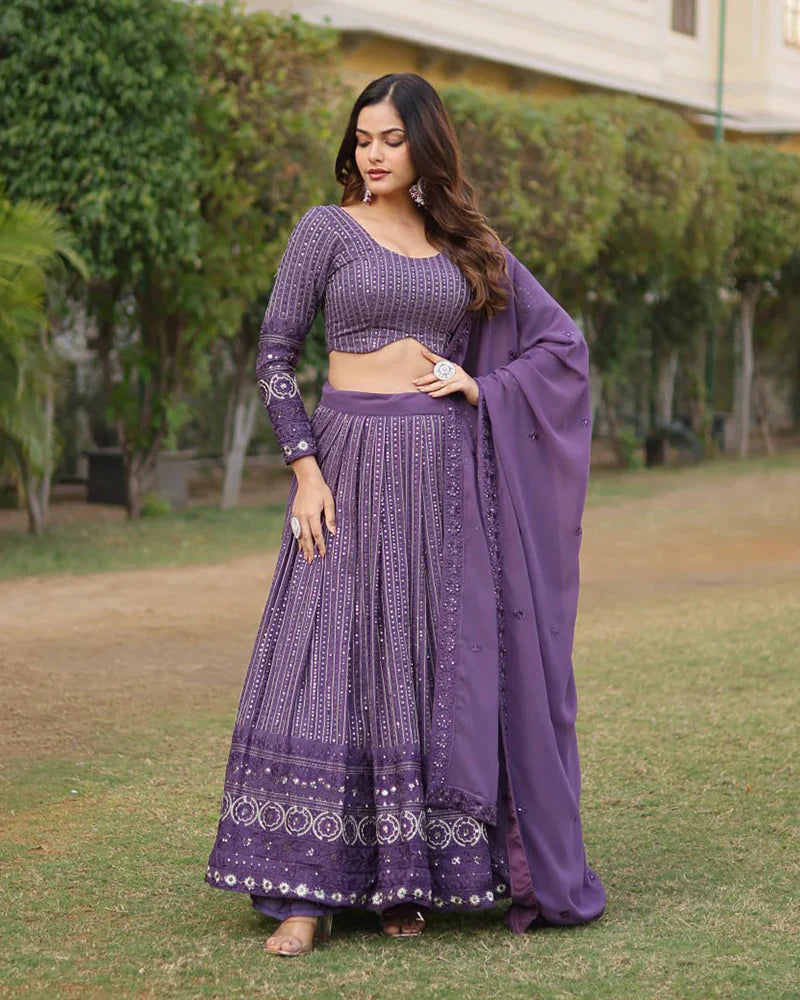 PURPLE COLOR GEORGETTE SEQUENCE EMBROIDERY LEHENGA CHOLI