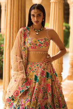 MULTI COLOURED FLORAL APPLIQUE LEHENGA SET