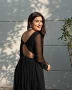 GEORGETTE BLACK COLOUR BACKLESS ANARKALI THREE PIECE SUIT